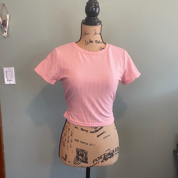NWOT Womens Tie Hem Short Sleeve Casual Chic Top with Matching Bottom Pink Small - Picture 1 of 4